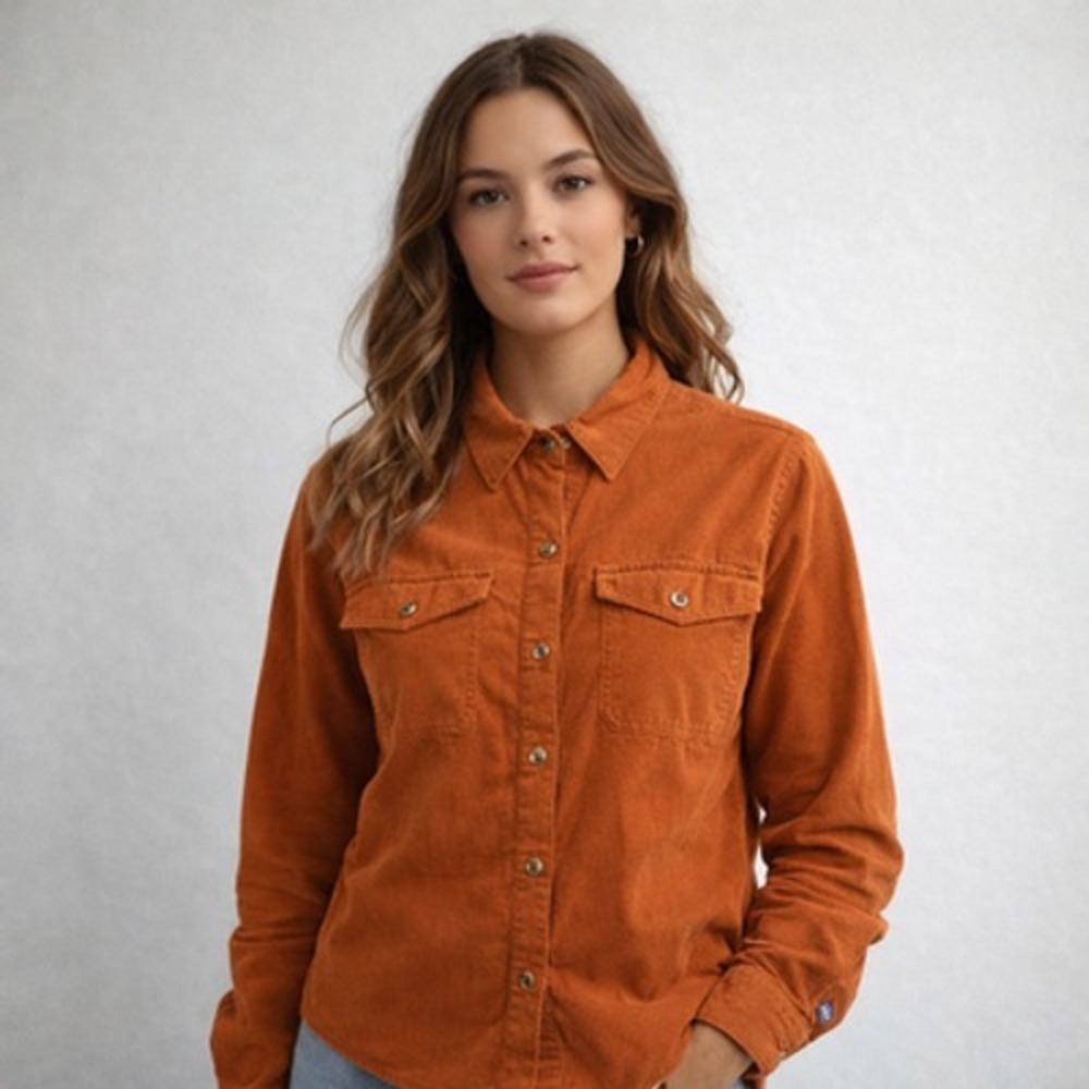 Patagonia Corduroy Shirt Womens 6 Orange Organic Cotton Long Sleeve Button Up